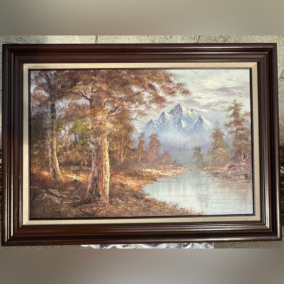 Roger Brown Oil Painting - Framed Autumn Landscape Art with Signature - Picture 2 of 10